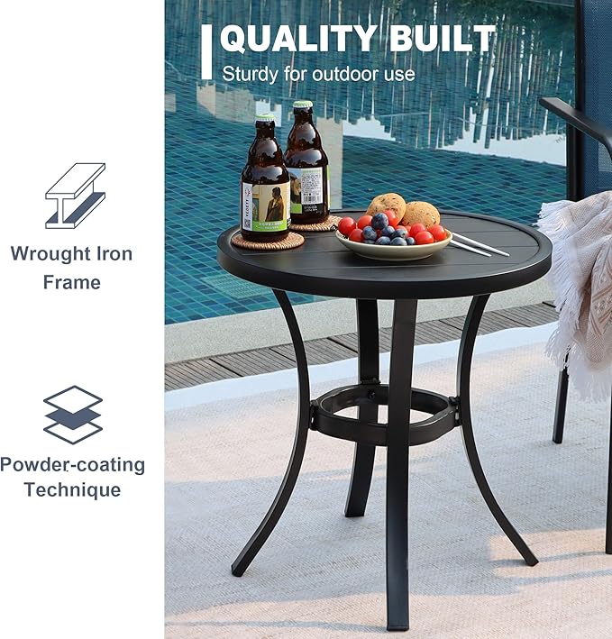 VICLLAX 18.5" Outdoor Side Table Small Patio End Table Round Bistro Coffee Table, Black