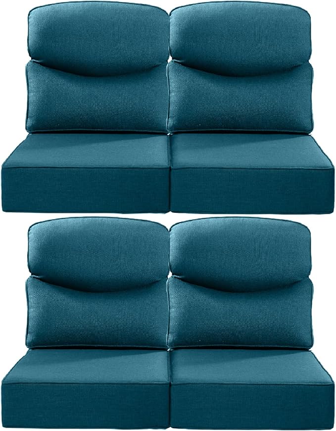 Luxury 22x24/22x25 6-Inch Smile Patio Dining Chair Cushions Set of 4 - Heavy Duty Water Slashproof Outdoor Seat Cushion for Outside Furniture Glider Loveseat L-Shape Sofa - Peacock Blue