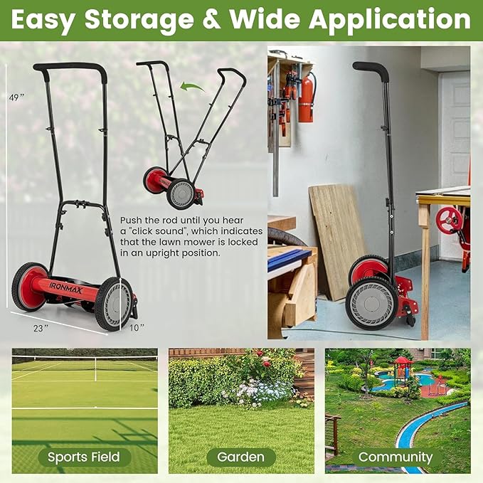 Goplus Manual Lawn Mower, 16 Inch 5-Blade Walk-Behind Cordless Grass Cutter with 7 Gallon Removable Grass Collect Bag, Adjustable Cutting Heights, Push Reel Lawn Mower for Yard, Garden