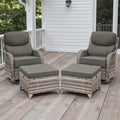 Rilyson Wicker Outdoor Patio Furniture Set - 4 Piece Patio Conversation Set with Swivel Rocker Chairs and Ottomans, 6 inch Cushions, High Back, Deep Seating, for Porch Deck Garden Mixed Grey/Grey