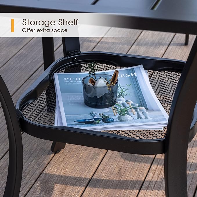 VICLLAX 3 Pieces Outdoor Dining Set, Patio Furniture Set of 2 Patio Swivel Dining Chairs and Small Dining Table with Storage Shelf, Dark Charcoal Chairs & Walnut Tabletop
