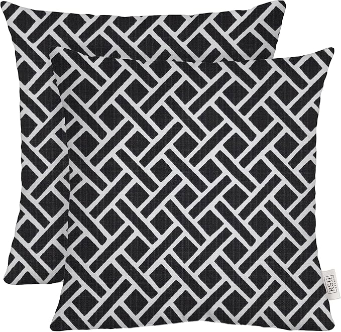 RSH Décor: Set of 2 Square Throw Pillows | Indoor/Outdoor All Weather Polyester Fabric | Decorative Accent Pillows for Patio Furniture | Reversible | 24" x 24" | Matte Black Geometric