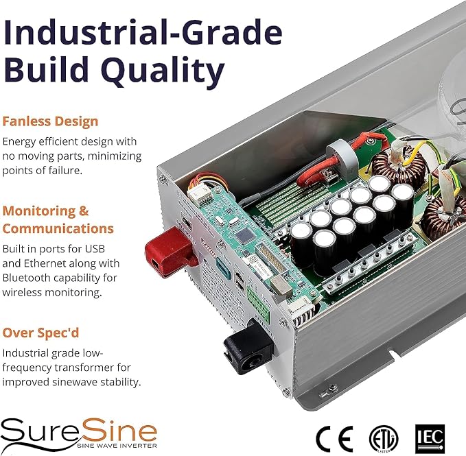 Morningstar SureSine 300W Pure Sine Wave Off-Grid Inverter - 24VDC, 120VAC, 60Hz, Type B AC Terminals (SI-300-24-120-60-B) - DC to AC Converter, Solar/Non-Solar Systems, Bluetooth Mobile Apps