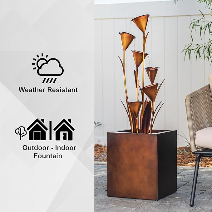 XBrand Metal Sculptural Multi-Tiered Flower Water Fountain, Bronze, 46" Tall