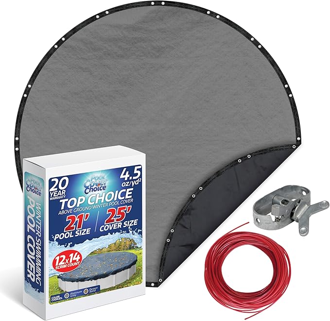 Winter Swimming Pool Cover for 21 ft Aboveground Round Pool Size, Top Choice Series, Solid Material, Color - Platinum Gray, Pool Cover Choice 3021-4CHOICE
