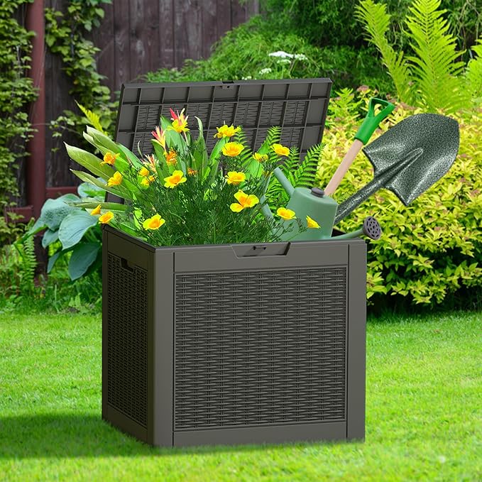 Outdoor Storage Box,2 Packs 31 Gallon Deck Box, Large Resin Storage Cabinet for Gardening Tools, Patio Pillow, Lockable, Waterproof and UV Resistant