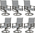 UDPATIO Patio Swivel Dining Chairs Set of 6, Outdoor Swivel Chairs High Back with All Weather Padded Textilene, Metal Rocking Frame for Lawn Garden Backyard, Grey White