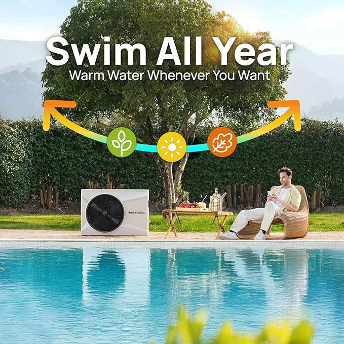 Aquastrong Inverter Swimming Pool Heat Pump, 55,000 BTU 16,000 Gallons Electric Pool Heater for Above Ground and Inground Pool, WiFi Capable Timer, Heating and Cooling Pool Heater 220V