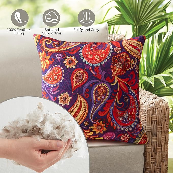 Outdoor Pillows Set of 2, 18''×18''Waterproof Throw Pillow for Patio Furniture, Feathers and Down Filled Outside Decorative Pillows Inserts for Garden, Porch Swing, Couch and Sofa