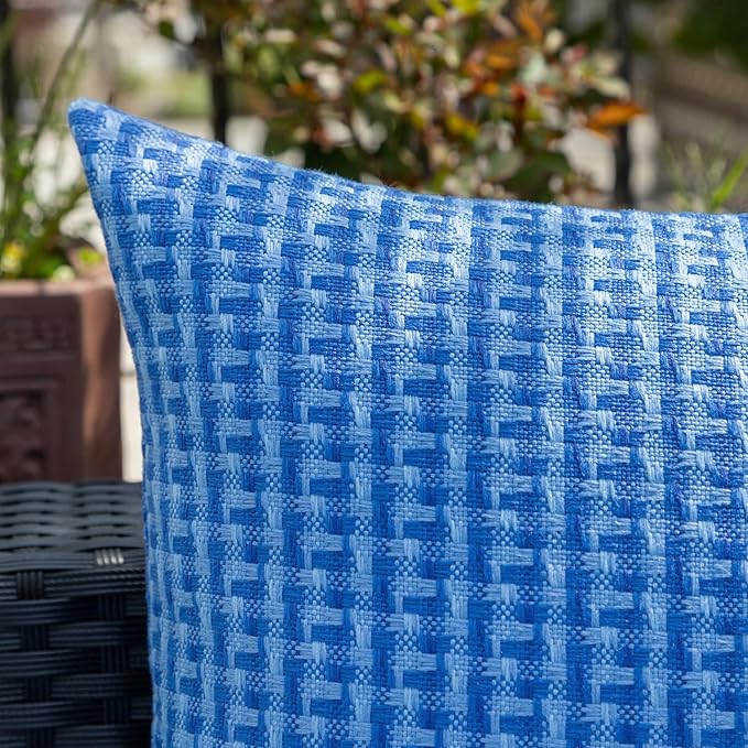 Kevin Textile Outdoor Waterproof Throw Pillow Covers Pack of 2 Farmhouse Decorative Cushion Covers for Garden Patio Tent Balcony Bench Couch Sofa 22x22 Inch, Blue