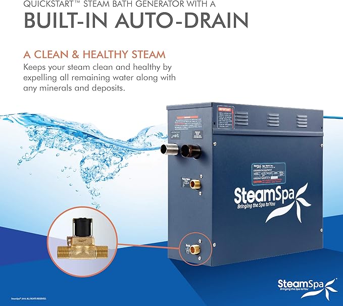 SteamSpa Executive 9 KW QuickStart ACU-Steam Bath Generator Package with Built-in Auto Drain and Install Kit in Matte Black | Steam Generator Kit with Dual Control Panel Steamhead 240V | EXT900MB-A