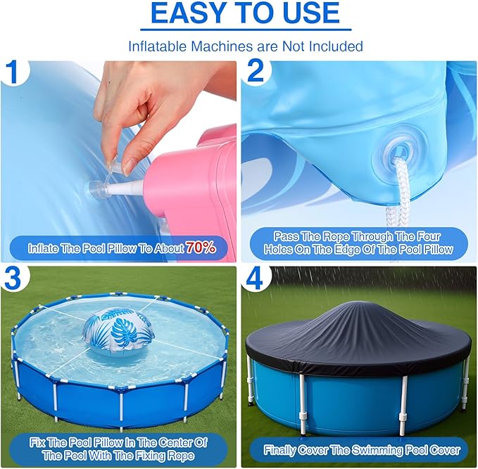8pcs 4ft Pool Pillows for Above Ground Pools, Cover Balloon Winterizing Inflatable Air Pillow Float with Ropes PVC Ice Equalizer Closing Winter Swimming Ball Accessories