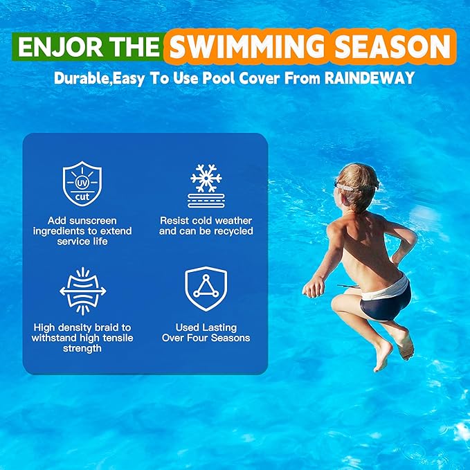 16Ft Pool Covers for (12Ft) Above Ground Pools, Winter Pool Cover,Heavy Duty Above Ground Pool Cover Includes Winch and Cable,UV Protection, Strength&Durability,Blue/Black(Cover Only)