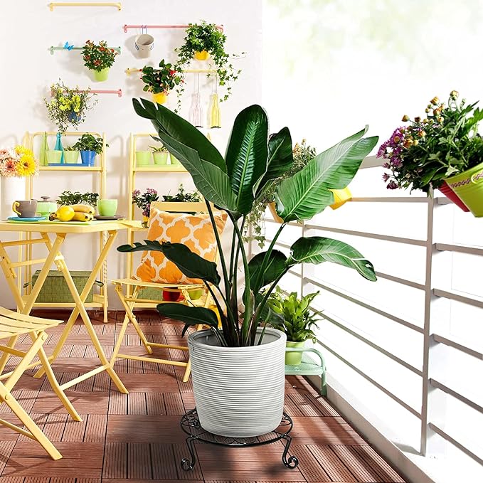 2 packs 12" Black Metal Plant Stands Heavy Duty Plants Holder Outdoor Indoor, Round Wrought Iron Sturdy Flower Planter Pot Stand, Corner Gardening Inside Potted Plant Risers - 12Inches
