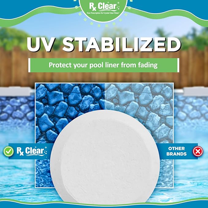 Rx Clear 3" Inch Chlorine Tabs | 25 Pounds | Individual Stabilized Chlorinating Tablets for Sanitizing Swimming Pools | Long Lasting, Slow Dissolving, and UV Protected
