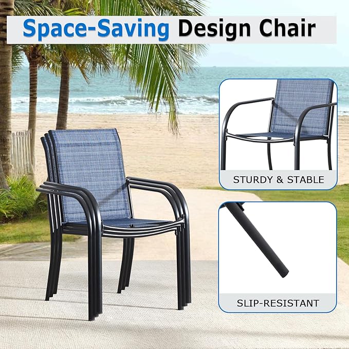 Patio Chairs Set of 8, Outdoor Dining Chairs with Breathable Textilene Fabric, Stackable Patio Chairs for Lawn, Garden, Backyard, Poolside, Blue