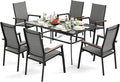 Sophia & William Outdoor Dining Set 7 Pieces, 6 x Aluminum Stackable Chair for Space-Saving and 59" x 35" Patio Dining Table, Easy to Move for Outdoor Garden Lawn (Grey)