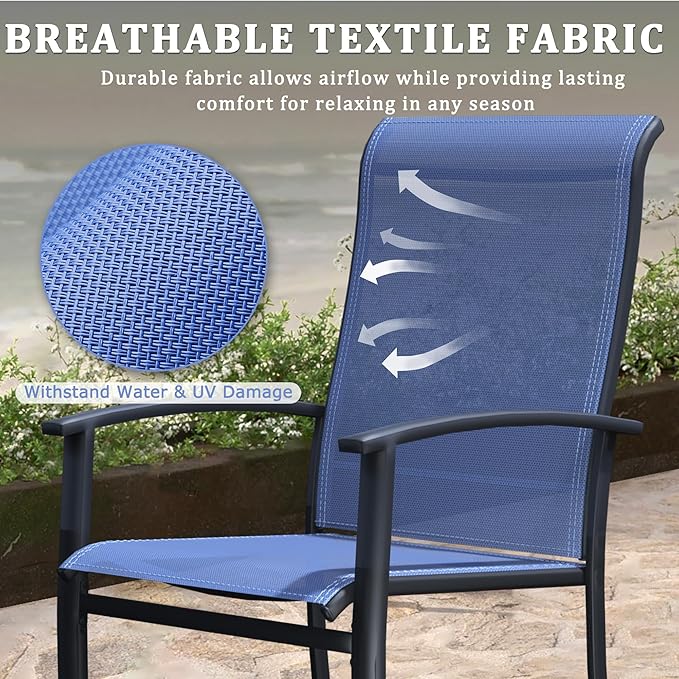 Outdoor Dining Chairs Set of 4, Stackable Patio Chairs with Metal Frame & Textilene Fabric, Perfect for Patio Garden Deck, Blue