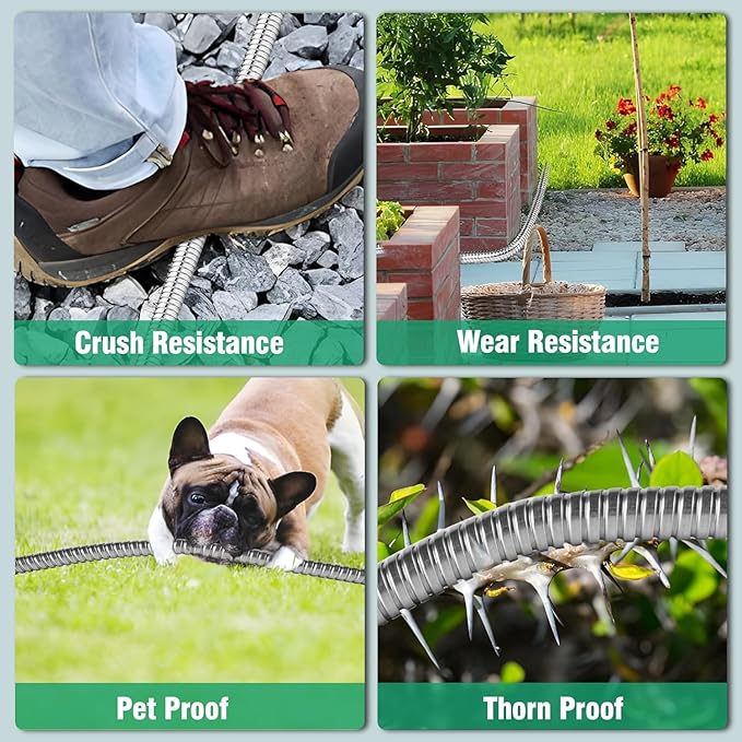 150FT Metal Garden Hose 304 Stainless Steel Flexible Water Hose - No Kink & Tangle Heavy Duty Pipe with Nozzle, Durable 3/4 Metal Fittings and Valve - Rust Proof Puncture Proof for Yard Lawn