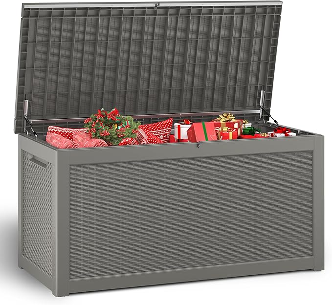 NUNU LAB 260 Gallon Outdoor Storage Box,Resin Large Sturdy Deck Box, Backyard Outside Storage Box Waterproof with Double Wall Panels,Package Delivery Garden Outdoor Hose Storage Bin