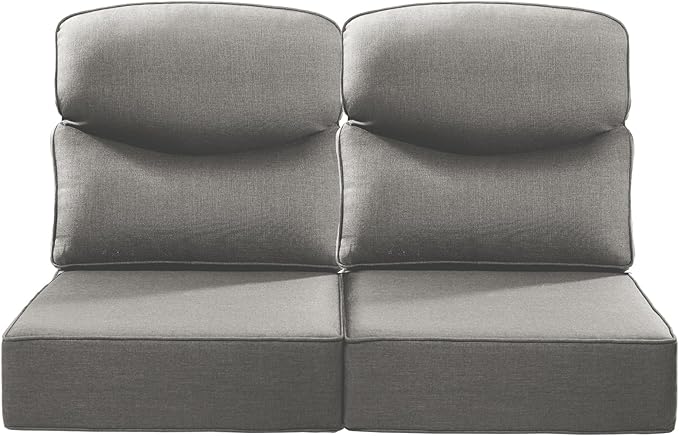 Luxury 22x24/22x25 6-Inch Smile Outdoor Seat Cushions Set of 2 - Superior Comfortable Water-Repellent Patio Chair Cushion for Rattan Dining Swivel Chairs Loveseat Sectional Sofa - Grey