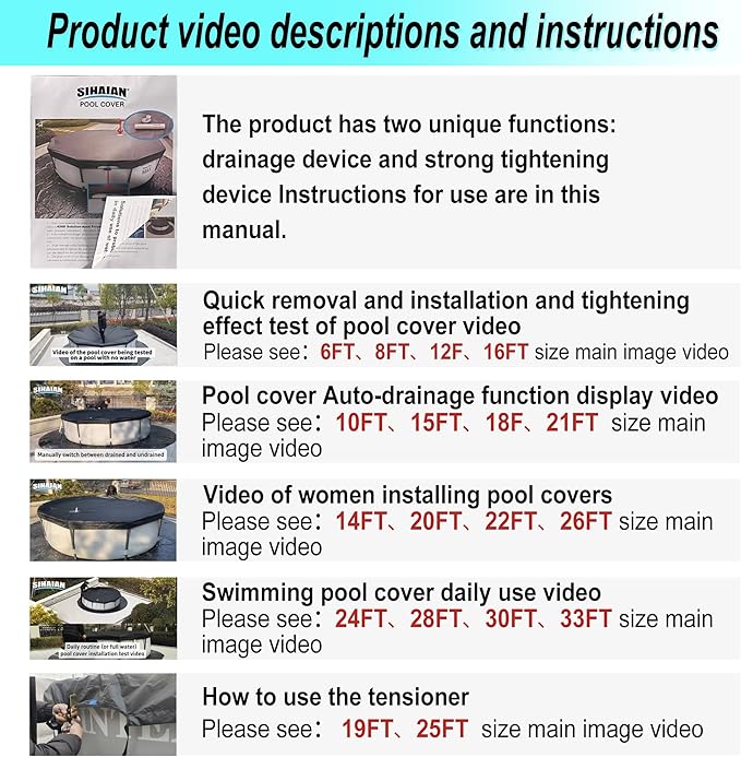 20 Ft Pool Cover, with Automatic Drain Round Pool Cover, One-Piece Quick Installation and Removal Above Ground Pool Cover, Preventing Waterlogging, UV Protected Solar Swimming Pool Cover