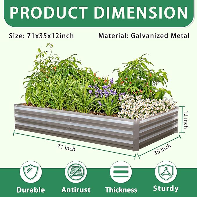 6x3x1 Ft Planter Raised Bed with Cover, Metal Planter Box with Cover, Planters Small Antifreeze Greenhouse Kit for Outdoor Plants, Flower, Galvanized Garden Bed Planter Gardening Supplies