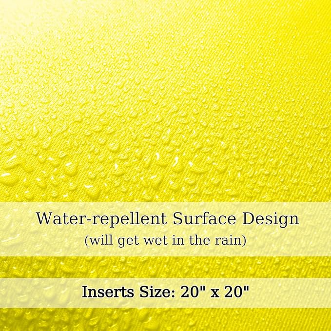 18" x 18" Throw Pillows, Outdoor Waterproof Pillows with Inserts, Square Decorative Pillows for Patio Furniture Garden Couch Sofa Home(Yellow, Set of 2)