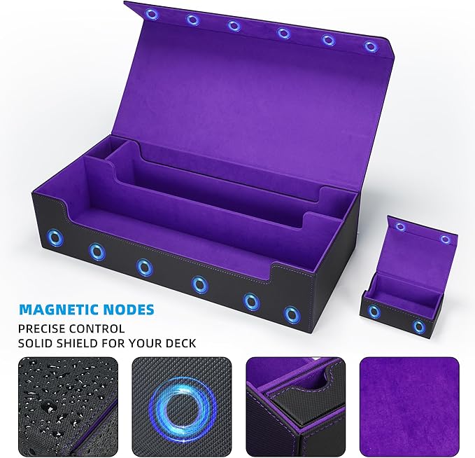 AFIING MTG Deck Box 6 In1 with MTG Playma,Premium Card Storage Box with 5 Pcs MTG Deck Box Holds 2400+ Trading Cards, Large TCG Card Deck Case for Magic Yugioh Sports Cards (Black&Purple)
