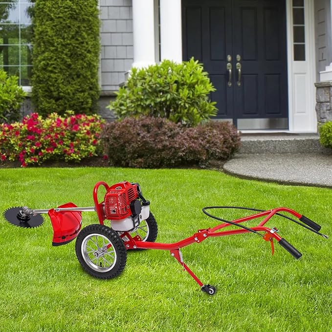 Gasoline Lawn Mower, 49CC 2-Stroke Gasoline Mower Grass Trimmer 6500-7000 RPM Portable Multifunction Gas Brush Cutter String Trimmer for Mountains Lains Orchards & Vegetable Fields