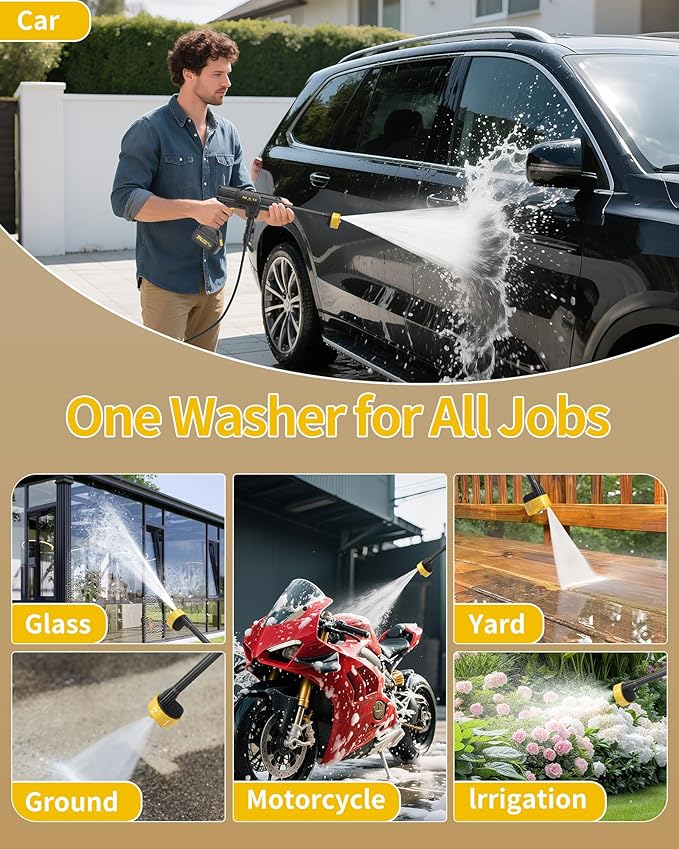 Cordless Pressure Washer Battery Operated; 1100PSI 2.4 GPM Portable Cordless Power Washer with 6-in-1 Nozzle, Foam Cannon, 21V Battery&Charger; Handheld Pressure Washer for Home, Car, Yard