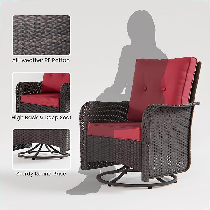 10 Pieces Outdoor Patio Furniture Set Outdoor Furniture Patio Sectional Sofa Conversation Sets w/ETL Approved 45" Gas Outdoor Fire Table & Coffee Table, Swivel Rocking Chair (Red)