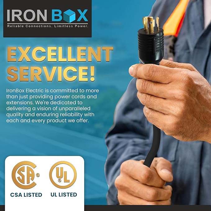 IronBox Electric NEMA L6-30P to C19 Power Cord - 20Amp, 250V, 12/3 SJT - UL Listed Heavy Duty Power Extension Cable for Generator, Data Centers, Outdoor Use, High-Powered Applications & More (12 ft)