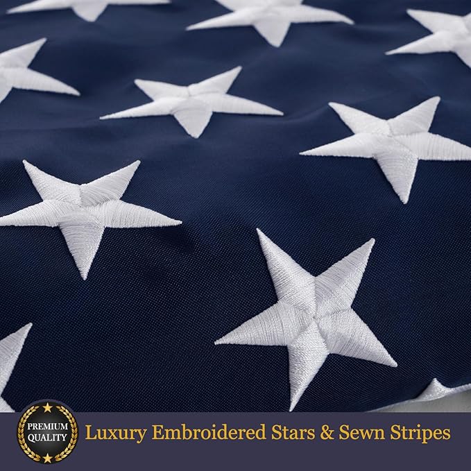 Homissor American Flags for Outside Large US Flag 6x10 Heavy Duty Outdoor USA Banner Embroidered Stars High Wind All Weather Sewn Stripes Brass Grommets