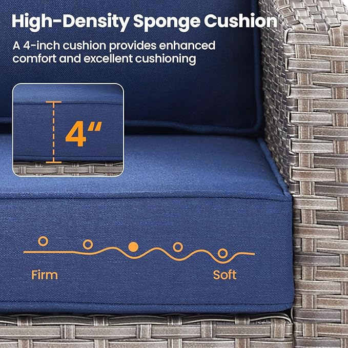 Patio Furniture Set, 5 Pieces Outdoor Wicker Rattan Sofa Couch with Rattan Chair, Ottomans and Comfy Cushions, All Weather Patio Conversation Sets, Suit for Porch Deck Garden