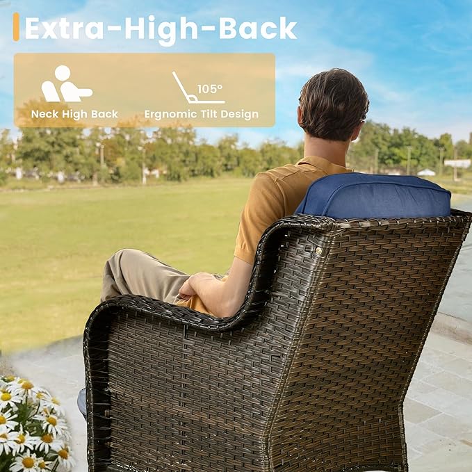 HOOOWOOO Patio Furniture Set,6 Piece Outdoor Furniture Set with Swivel Chairs,Wicker Patio Conversation Couch Chairs Ottoman Set,Navy Blue