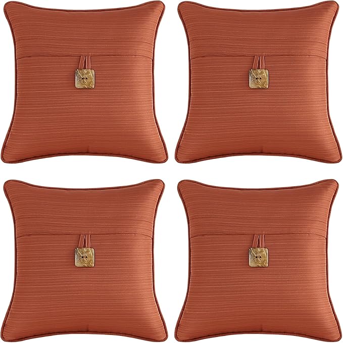 Outdoor Decorative Pillows with Coconut Button Pack of 4, 18" x 18" Outdoor Pillow Set for Couch Bed Throw Patio Sofa, Coral Red