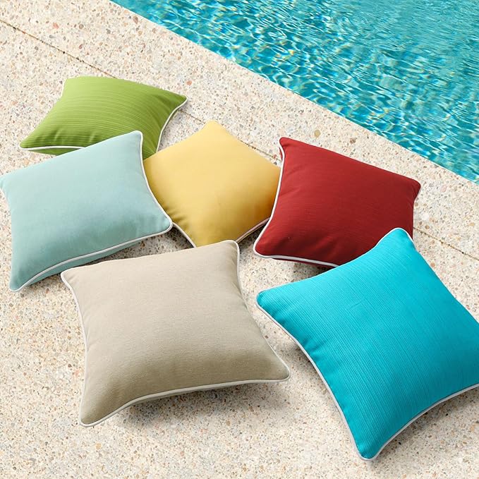 Decorative Outdoor Water Repellent Throw Pillows with Inserts, Set of 4, 16" x16" Pillows for Patio, Backyard, Bed, Couch, and Patio Furniture, Aqua Green