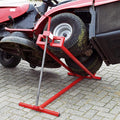 Ride on Lawn Mower Jack Lift, 800 Lbs Capacity Lawn Tractor Lifter Telescopic Maintenance Jack for Lawn Mowers and Garden Tractors, Lawn Tractor + 45°Tilt Adjustable (Red)