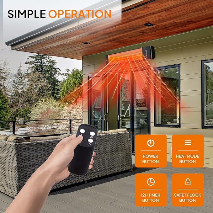 ROVSUN 1500W Outdoor Electric Heater, Patio Wall Mounted Heater with 12H Timer, 3 Adjustable Modes, 3s Instant Heating for Indoor Outdoor Backyard Garage (1 Set)