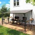 MEISSALIVVE 10' x 14' Wall Mounted Gazebo, Outdoor BBQ Grill Gazebo with Side Shelf, Lean to Metal Awnings with Sloped Roof, Heavy Duty Pergola for Backyard, Deck, Black