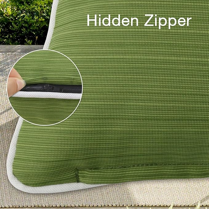 Decorative Outdoor Water Repellent Throw Pillows with Inserts, Set of 4, 20" x12" Pillows for Patio, Backyard, Bed, Couch, and Patio Furniture, Lawn Green