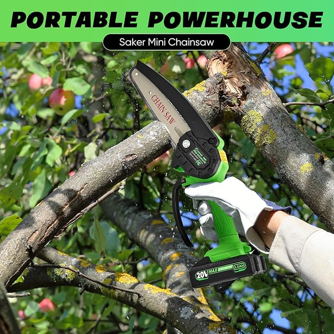 Saker Mini Chainsaw|6 Inch Chainsaw[2025 Upgraded]|Mini Cordless Electric Chain Saw|Small Handheld Portable Chainsaw Battery Powered Chain Saw for Tree Trimmer and Garden,Christmas Gifts for Men Women