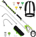 Tool Daily 21FT Telescoping Pressure Washer Wand with Brush, Power Washer Extension Wand, Aluminum Telescopic Gutter Cleaner with 3 Curved Rods, 5 Sprayer Nozzle Tips and Adjustable Belt, 4000 PSI