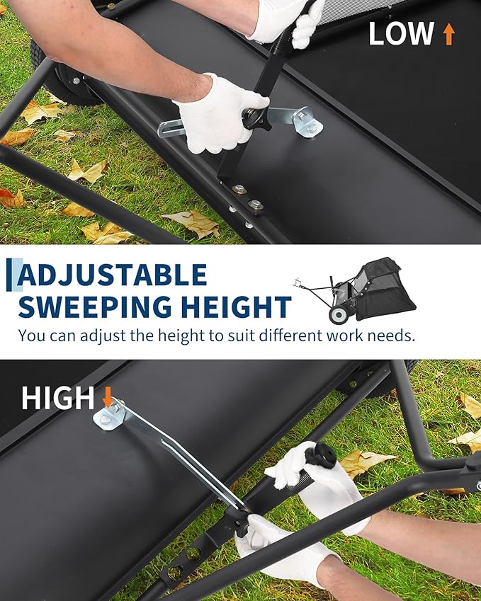 42" Lawn Sweeper Tow Behind, Heavy Duty Yard Sweeper Pull Behind with 21 Cu.Ft Large Hopper & Adjustable Sweeping Height, Universal Leaf Grass Collector for Tractor ATV UTV, Black