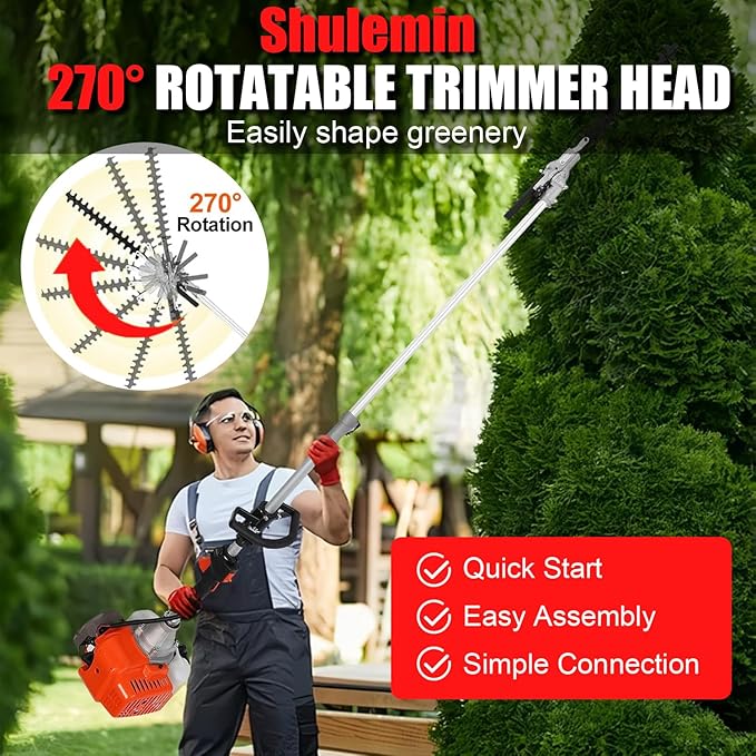 Petrol Hedge Trimmer Chainsaw Brush Cutter, Gas Weed Wacker 52cc 2-Stroke Multi Tools Gas Lawn Mower Guard Accessories Hedge Trimmer Grass Trimmer Lawn Edger for Home Yard Garden 5 in 1 Red