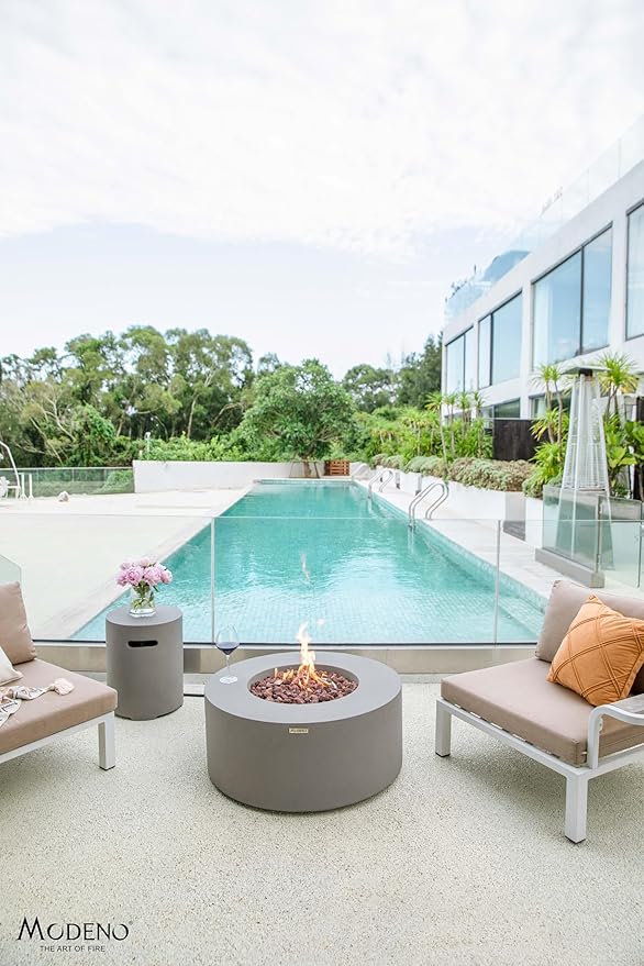 AMS Fireplace | Modeno | Tramore | Firepit Table | Cover and Lava Rocks Included | (Fuel: Liquid Propane - Light Gray)