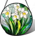 Stained Glass Window Hanging - White Snow Lotus Birth Flower Suncatcher for Doors Garden Patio Sun Catchers Decor Christmas Mother's Day Birthday Gifts for Women Men Mom Nana Friend 6.3 in