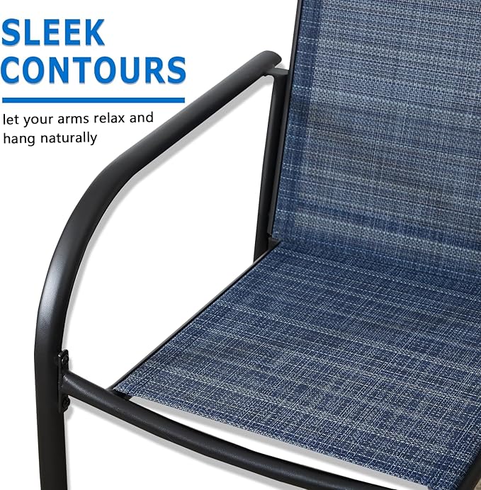 Outdoor Dining Chairs Set of 6, Stackable Patio Chairs with Textilene Fabric, Lightweight Garden Chairs for Poolside, Backyard, Camping, Dark Blue