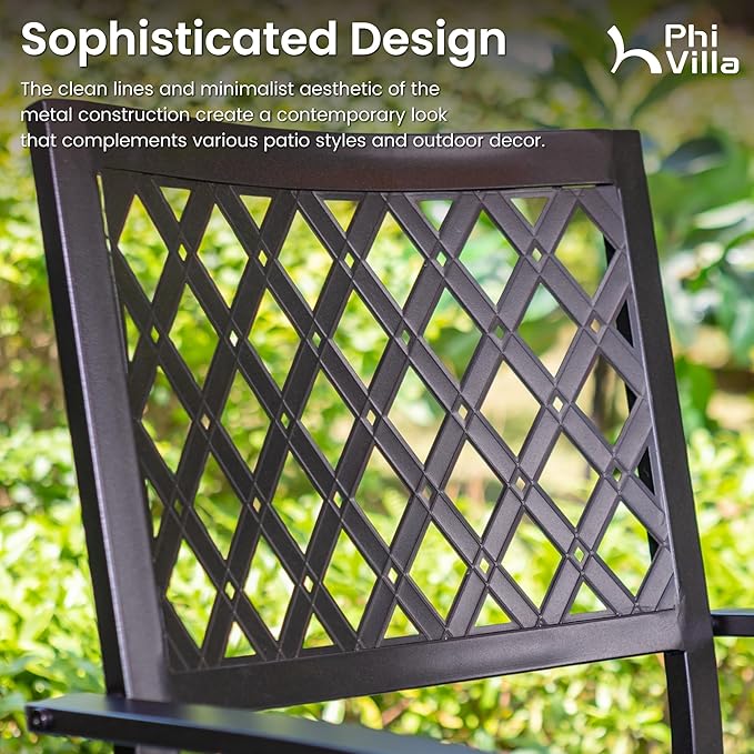 PHI VILLA Patio Dining Set Wrought Iron Outdoor Table and Chairs Furniture Set 5 Piece, 37" Square Bistro Table with Umbrella Hole and 4 Backyard Garden Chairs Support 300LBS for Deck, Lawn, Garden